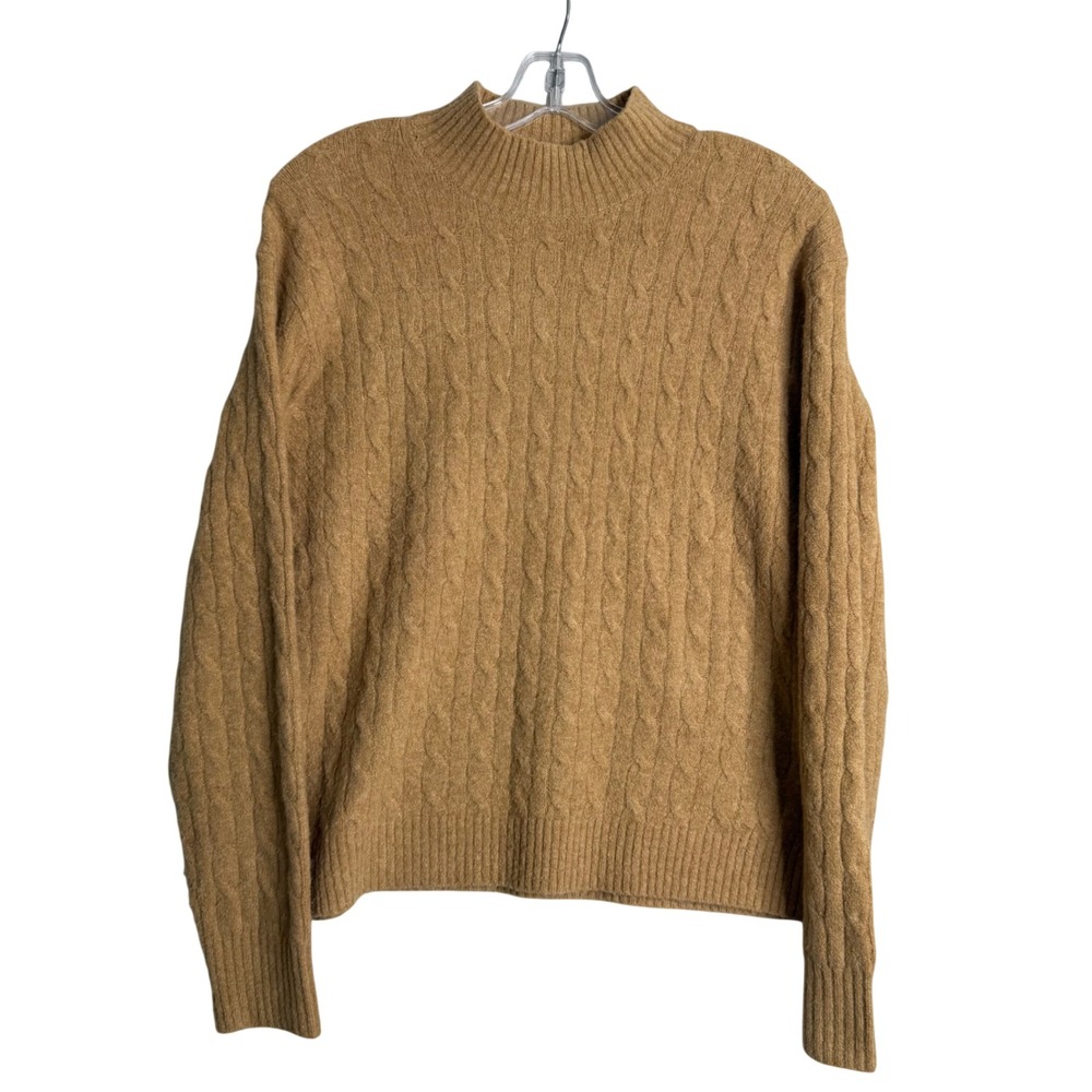 J. Crew Factory Cable Knit Mockneck Sweater Womens M Acorn Tan Extra Soft Yarn